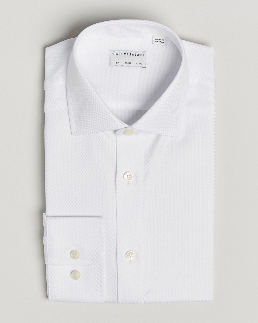 Tiger of Sweden Adley Structured Slim Fit Cut Away Shirt White – Hvit