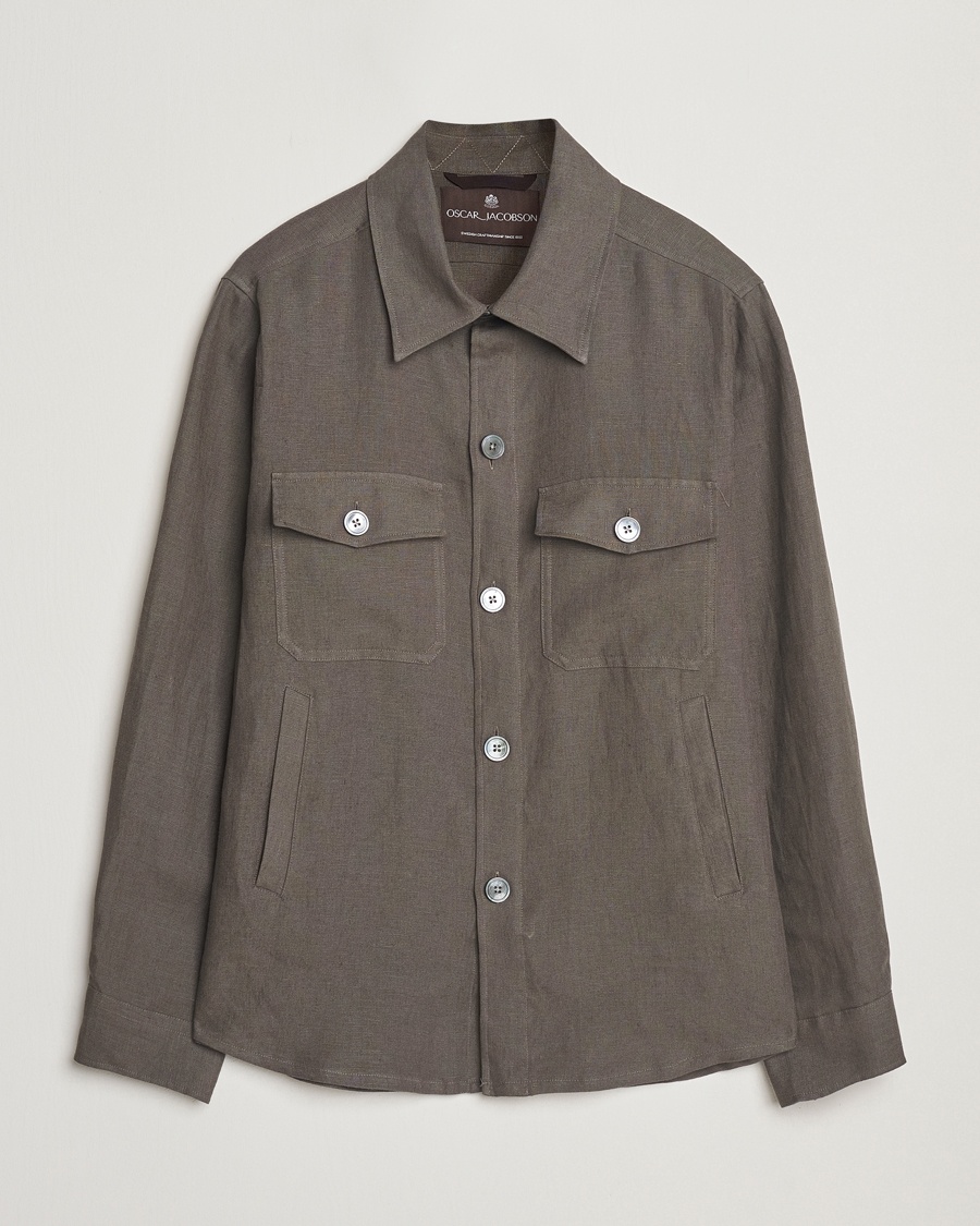 Herre | Overshirts | Oscar Jacobson | Maverick Linen Shirt Jacket Olive