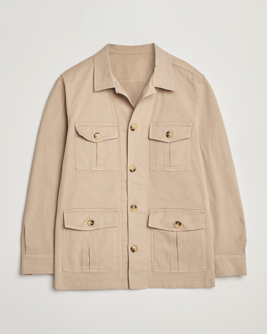 Herre | | Oscar Jacobson | Safari Cotton Shirt Jacket Beige