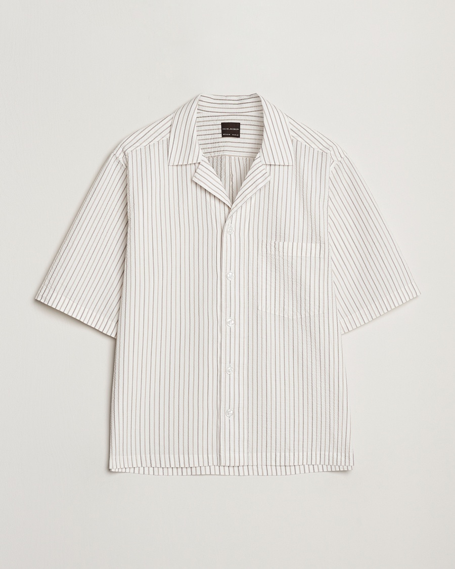 Herre | Skjorter | Oscar Jacobson | Cuban Short Sleeve Seersucker Shirt White
