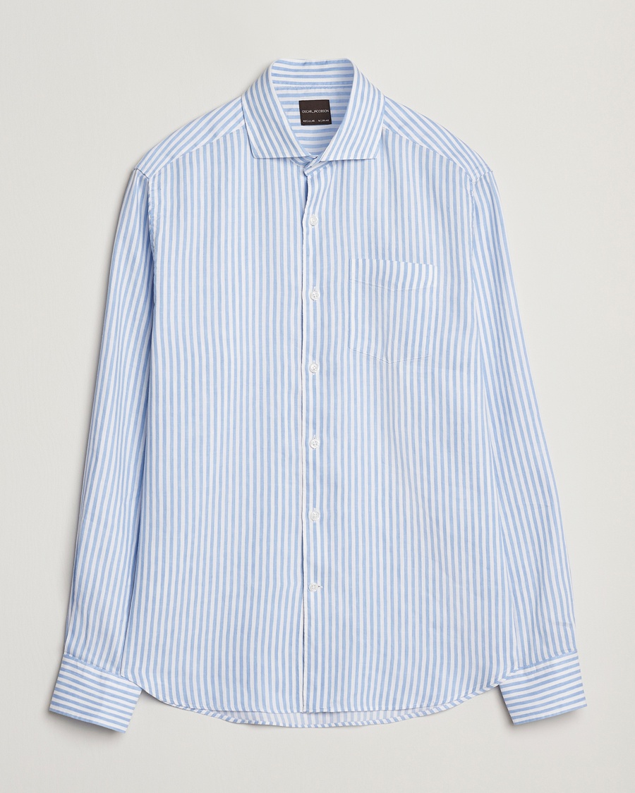 Herre | Skjorter | Oscar Jacobson | Wide Spread Linen/Cotton Venetian Stripe Shirt Blue