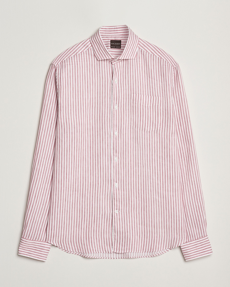 Herre | Skjorter | Oscar Jacobson | Wide Spread Linen/Cotton Venetian Stripe Shirt Red