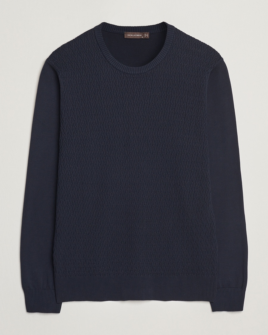 Herre | Klær | Oscar Jacobson | Blake Knitted Cotton Crew Navy