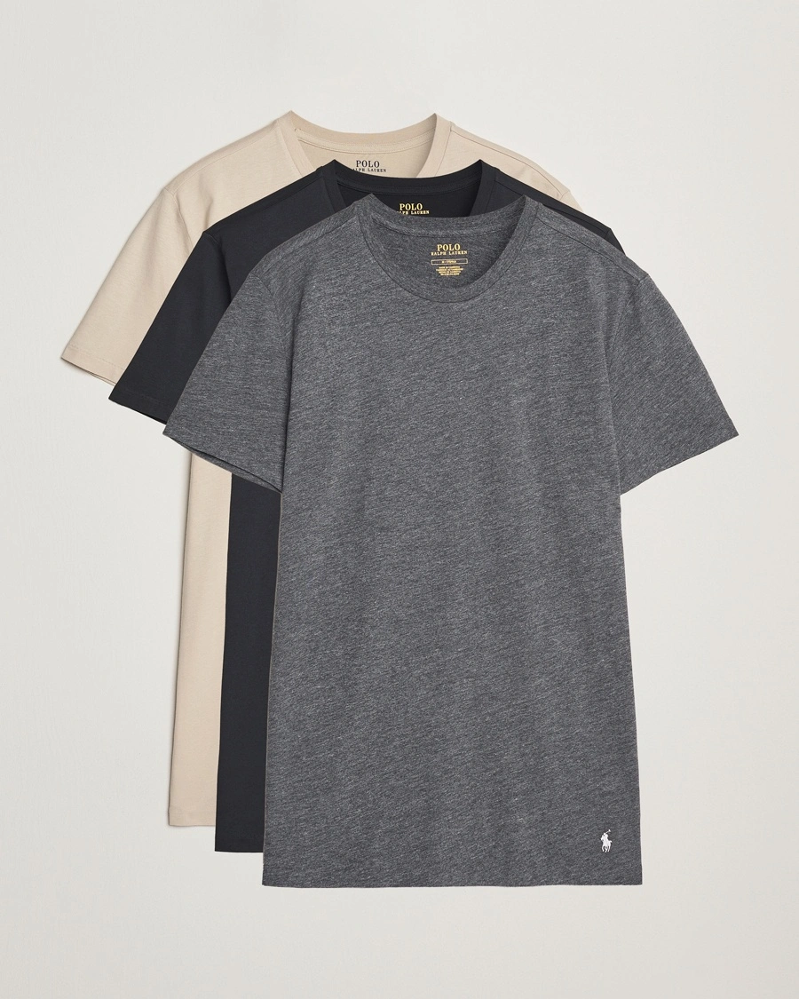 Herre | Tidsbegrenset sesongtilbud | Polo Ralph Lauren | 3-Pack Crew Neck T-Shirt Black/Grey/Khaki