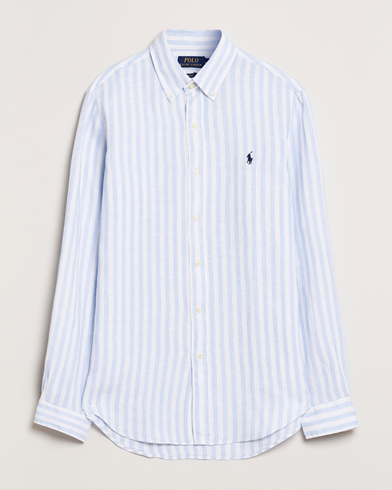 Herre | Casual | Polo Ralph Lauren | Custom Fit Striped Linen Shirt Office Blue/White