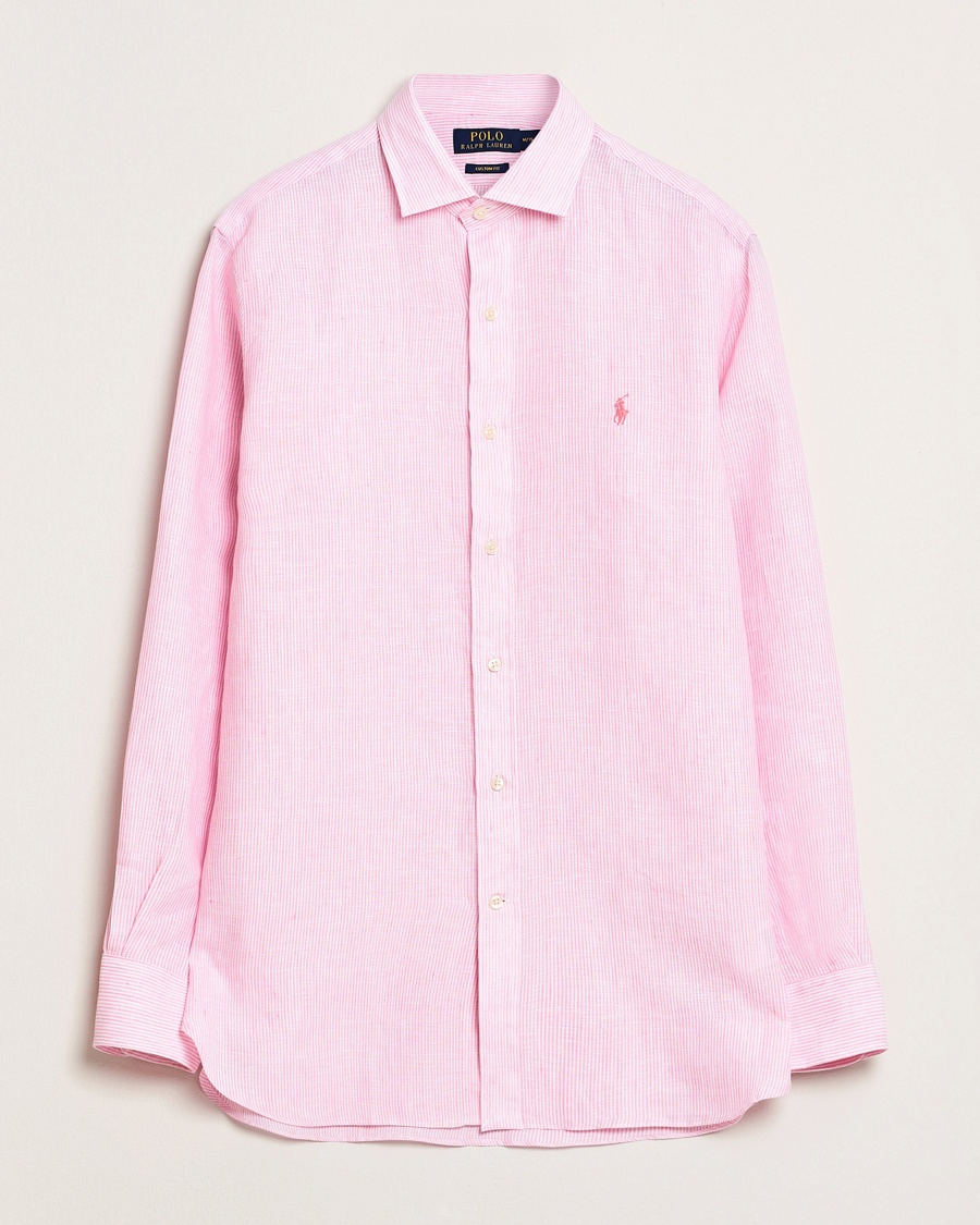 Herre | Skjorter | Polo Ralph Lauren | Custom Fit Dressed Striped Linen Shirt Pink/White