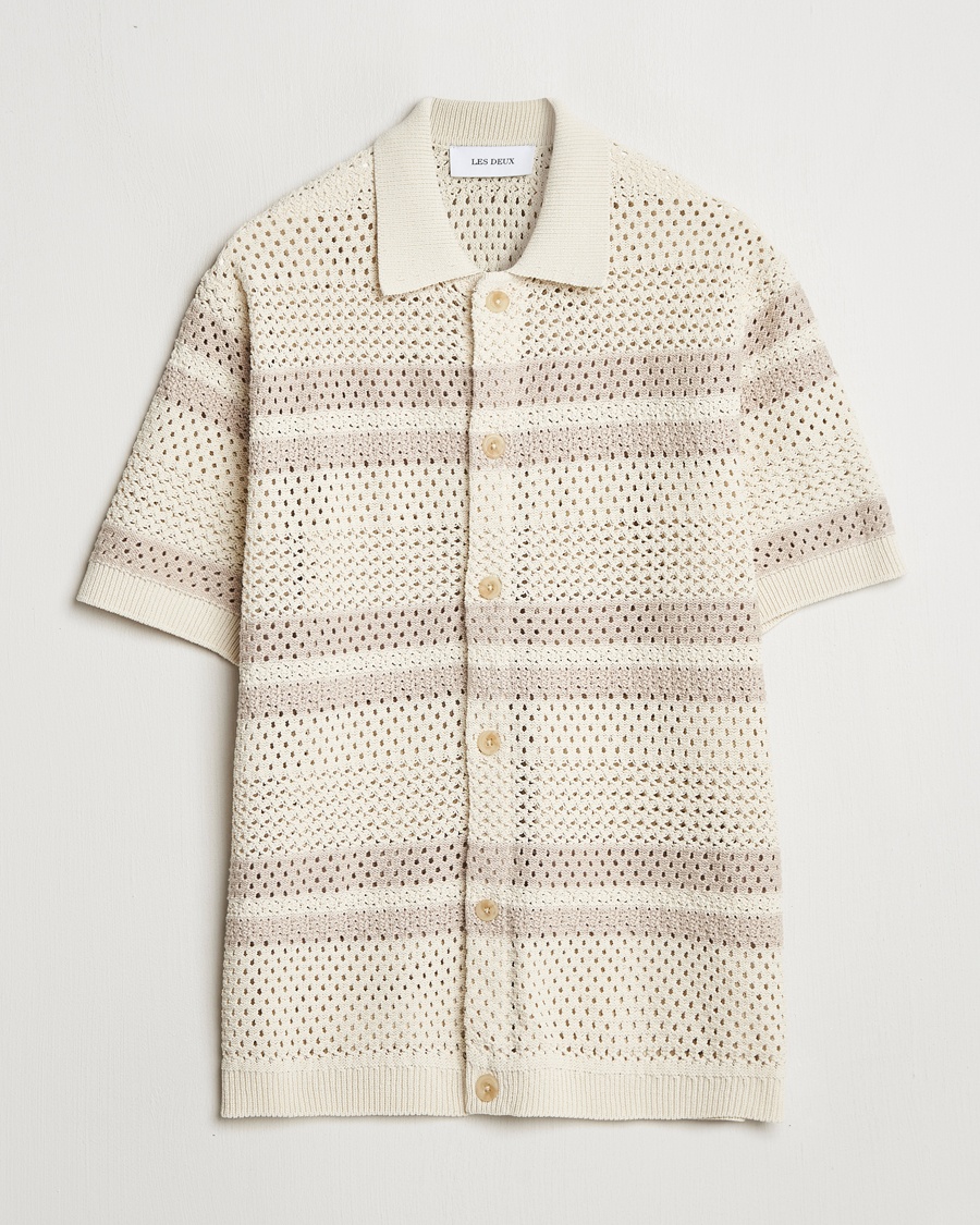 Herre | LES DEUX | LES DEUX | Gianni Striped Knitted Short Sleeve Shirt Ivory