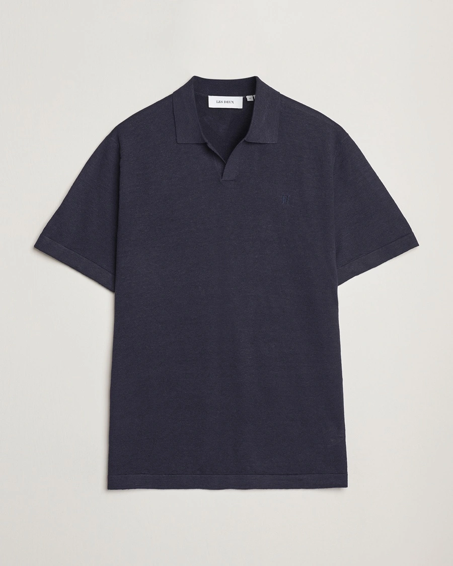Herre | Pikéer | LES DEUX | Emmanuel Linen/Cotton Polo Knit Dark Navy