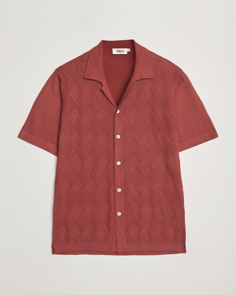 Herre | Skjorter | Altea | Jacquard Knit Camp Shirt Burgundy