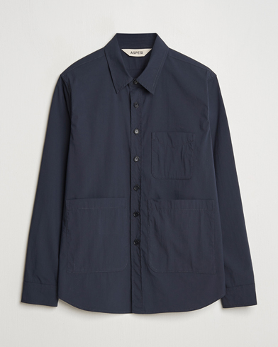 Herre | Overshirts | Aspesi | Technical Cotton Utility Shirt Navy