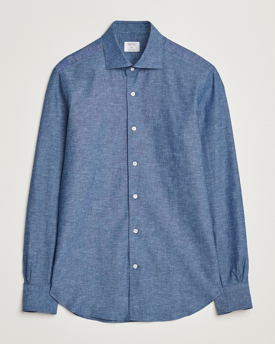 Herre | Linskjorter | Mazzarelli | Soft Linen Cut Away Shirt Dark Blue