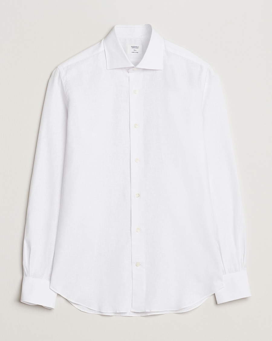 Herre | Casual | Mazzarelli | Soft Linen Cut Away Shirt White