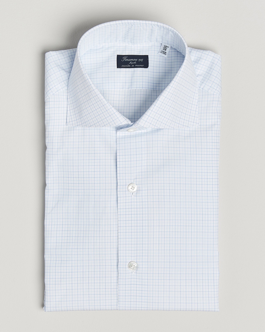 Herre | | Finamore Napoli | Milano Slim Popeline Check Shirt Light Blue