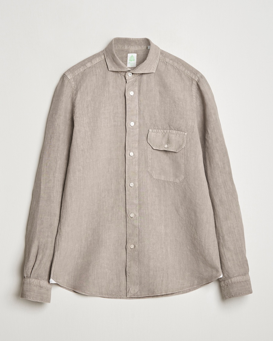 Herre | Overshirts | Finamore Napoli | Salina Garment Dyed Linen Overshirt Taupe