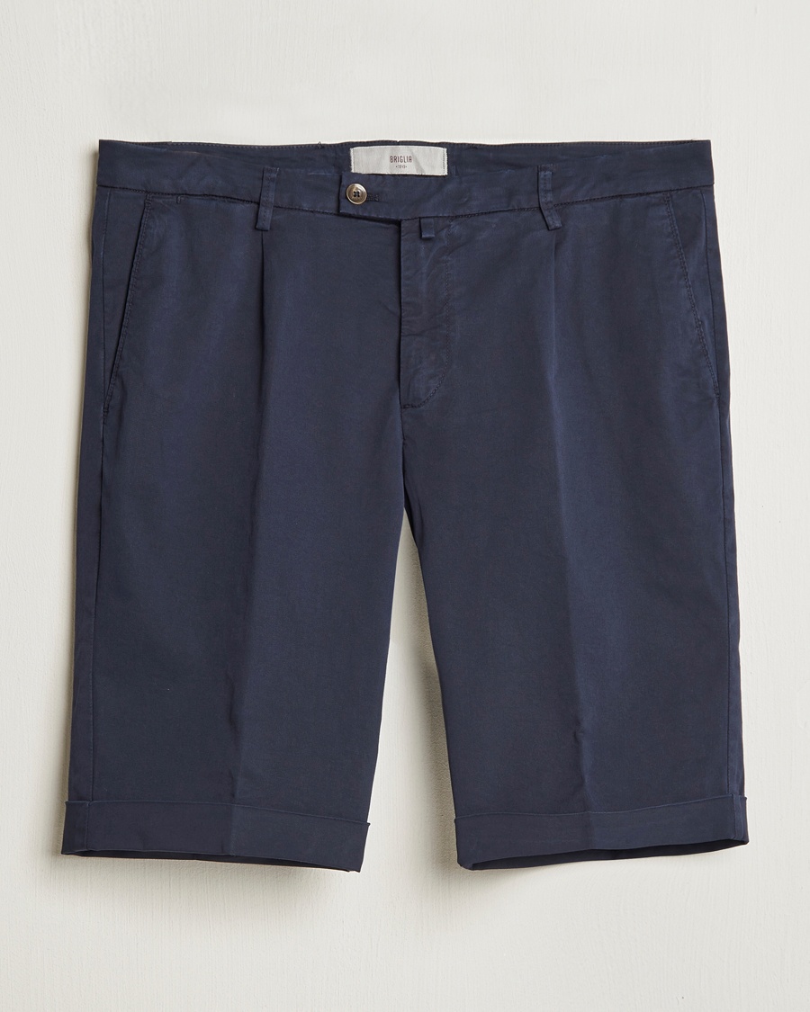 Briglia 1949 Pleated Cotton Shorts Navy – Blå