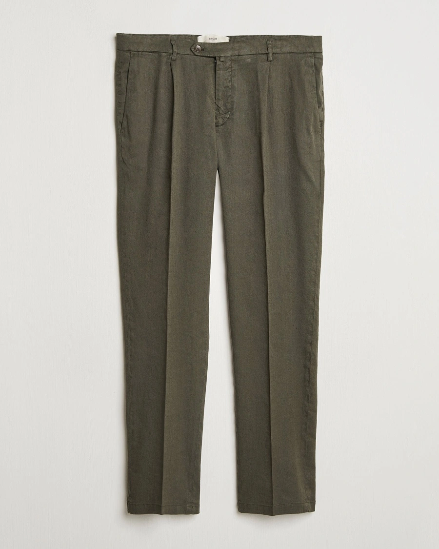 Herre | | Briglia 1949 | Pleated Linen Trousers Olive