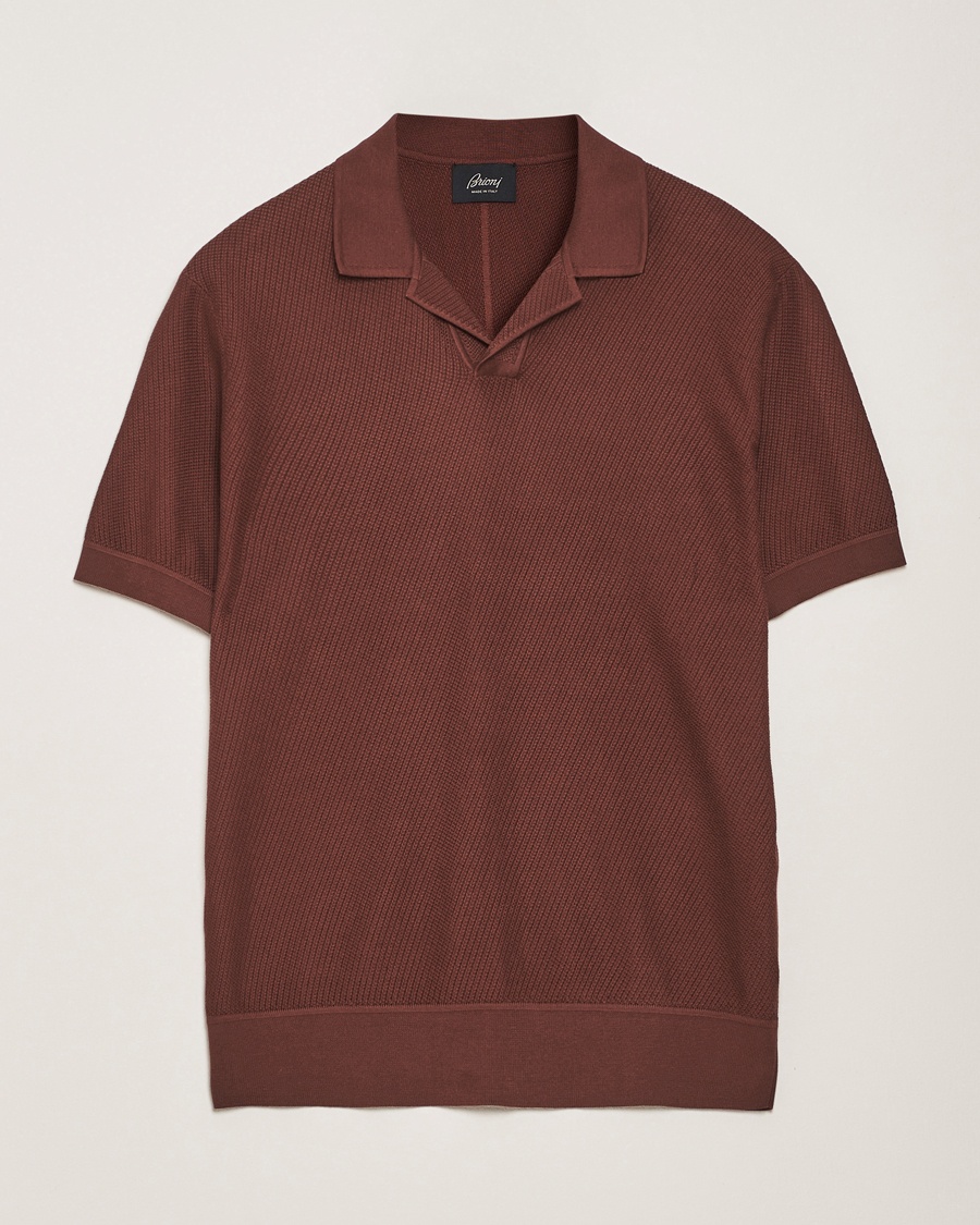 Herre | Luxury Classics | Brioni | Short Sleeve Sea Island Knitted Polo Brown