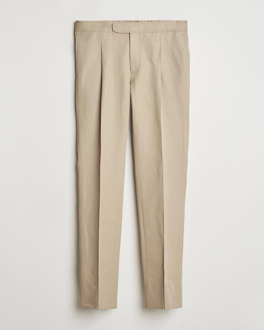 Herre | Bukser | Brioni | Cotton/Linen Pleated Trousers Beige