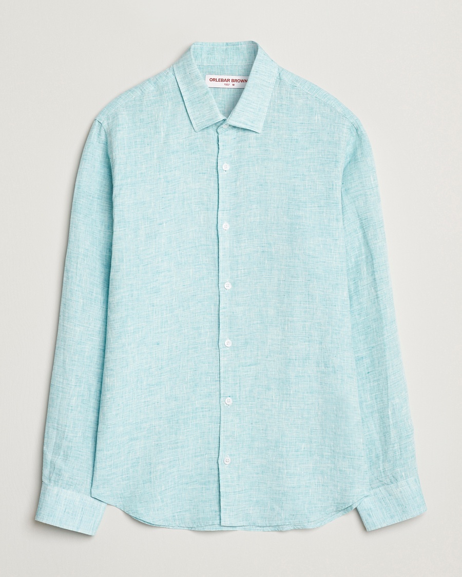 Herre | Skjorter | Orlebar Brown | Giles Long Sleeve Linen Shirt Aqua Blue/White
