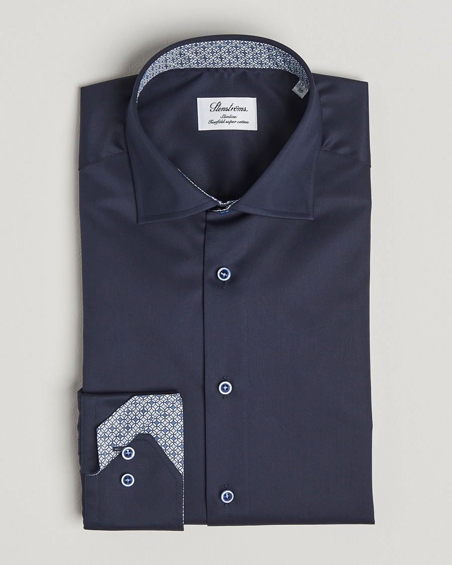 Herre | | Stenströms | Silmline Contrast Cotton Twill Shirt Navy
