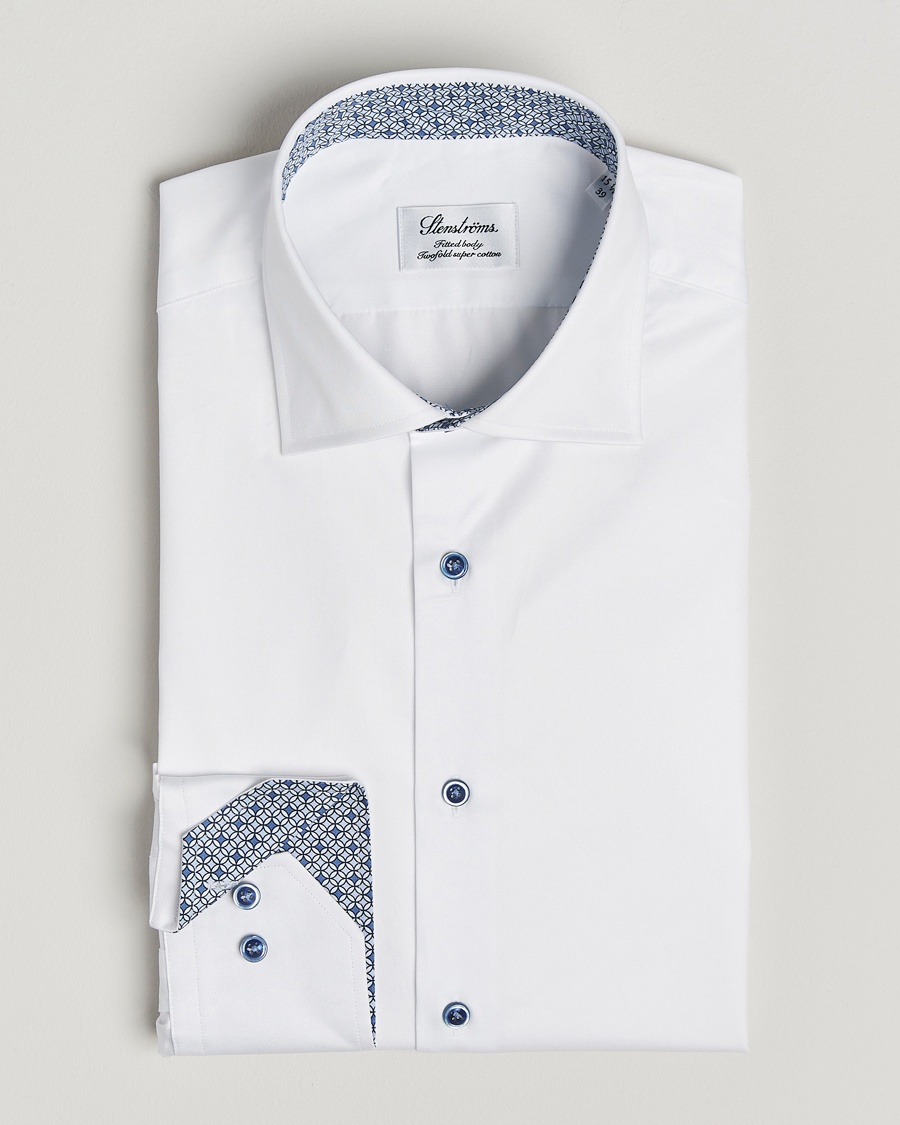 Herre | | Stenströms | Fitted Body Contrast Cotton Twill Shirt White