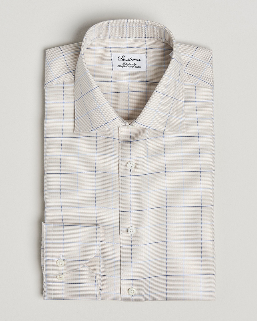 Herre | | Stenströms | Fitted Body Checked Houndstooth Shirt Taupe