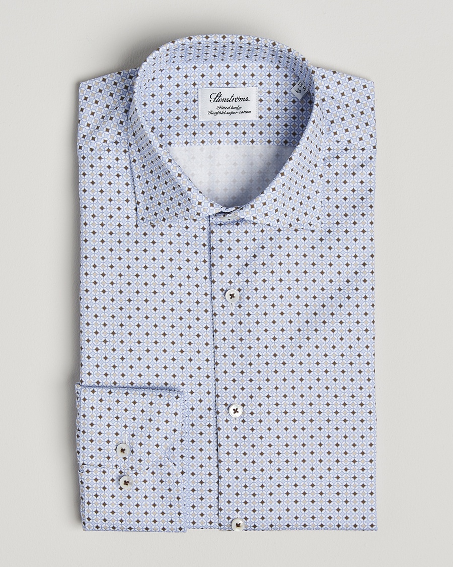 Herre | | Stenströms | Fitted Body Printed Cut Away Shirt Blue