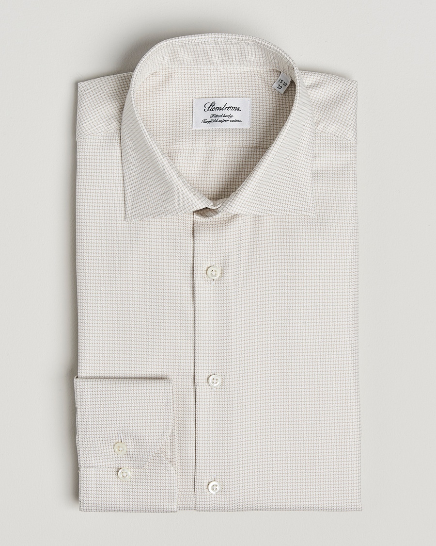 Herre | | Stenströms | Fitted Body Small Houndstooth Shirt Beige
