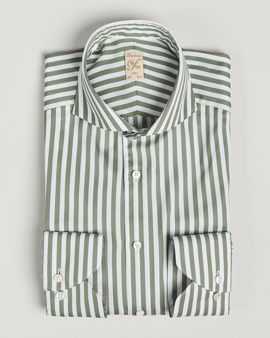 Herre | Businesskjorter | Stenströms | 1899 Slimline Striped Cotton/Silk Shirt Green