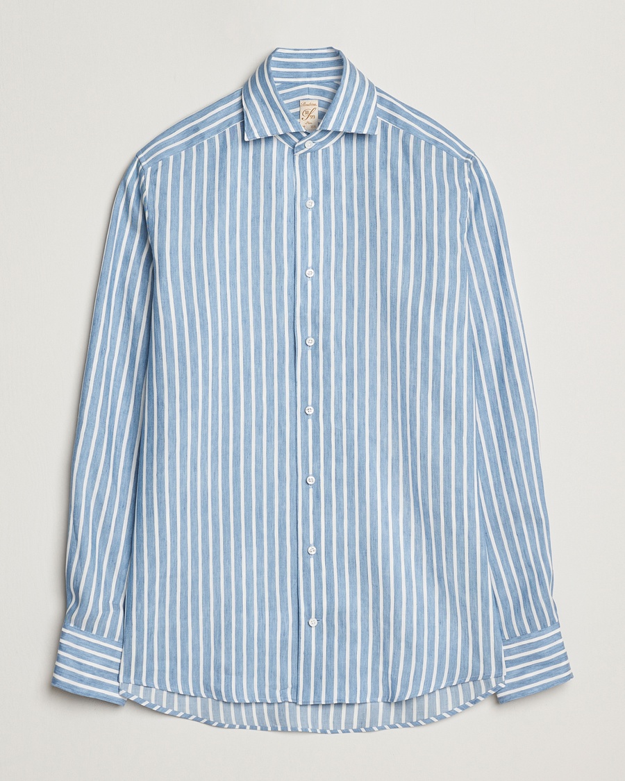 Herre | Formelle | Stenströms | 1899 Slimline Striped Linen/Lyocell Shirt Blue