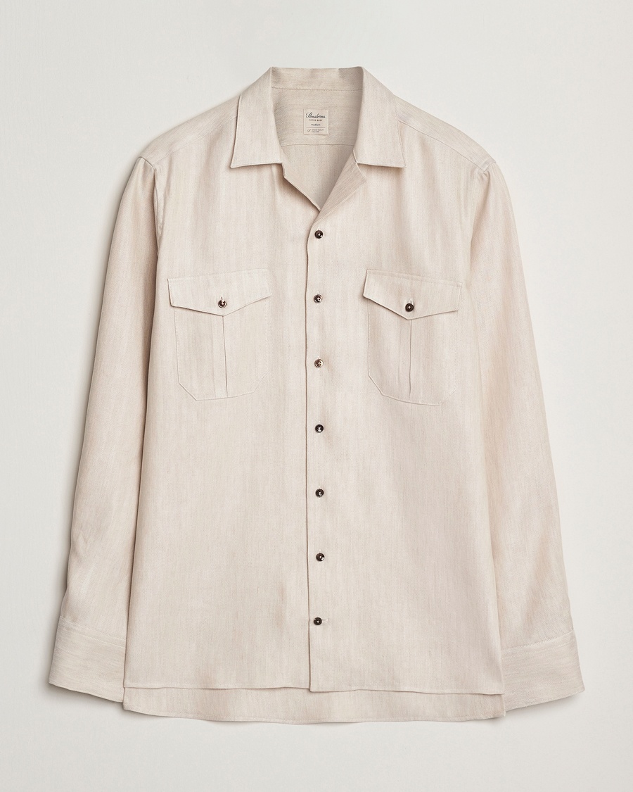 Herre | Overshirts | Stenströms | Cotton/Lyocel Herringbone Overshirt Beige