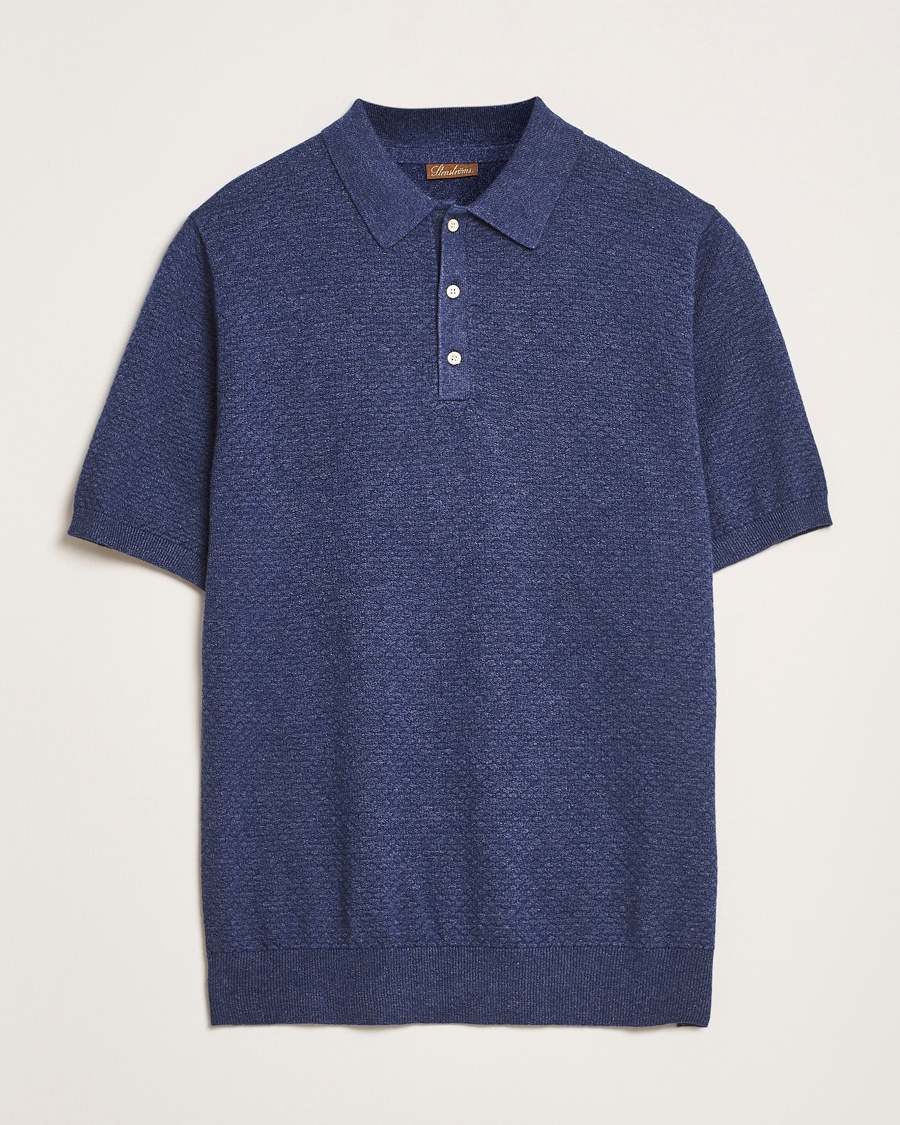Herre | | Stenströms | Knitted Textured Cotton/Hemp Polo Navy