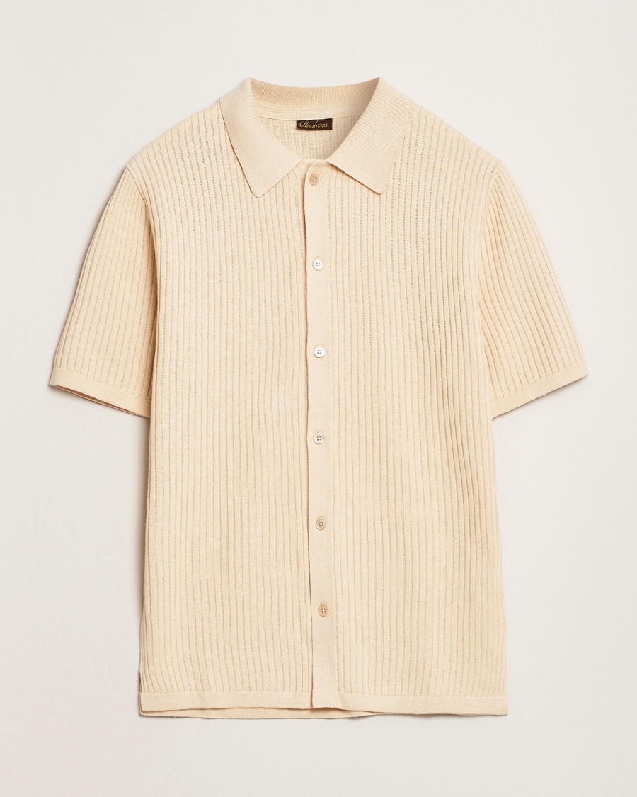 Herre | Kortermede skjorter | Stenströms | Knitted Buttonthru Polo Shirt Beige