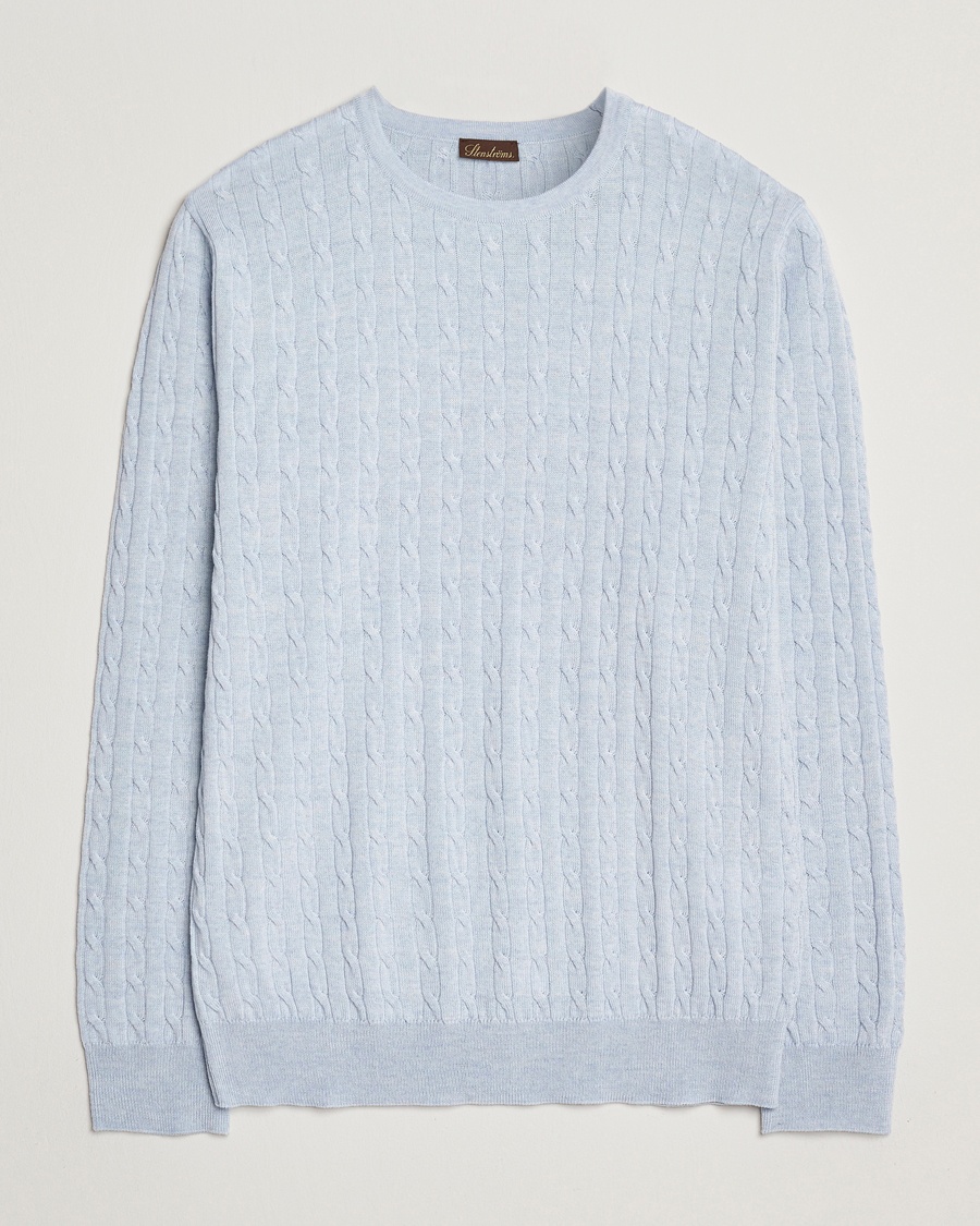 Herre | Pullovers rund hals | Stenströms | Merino Cable Crew Neck Light Blue