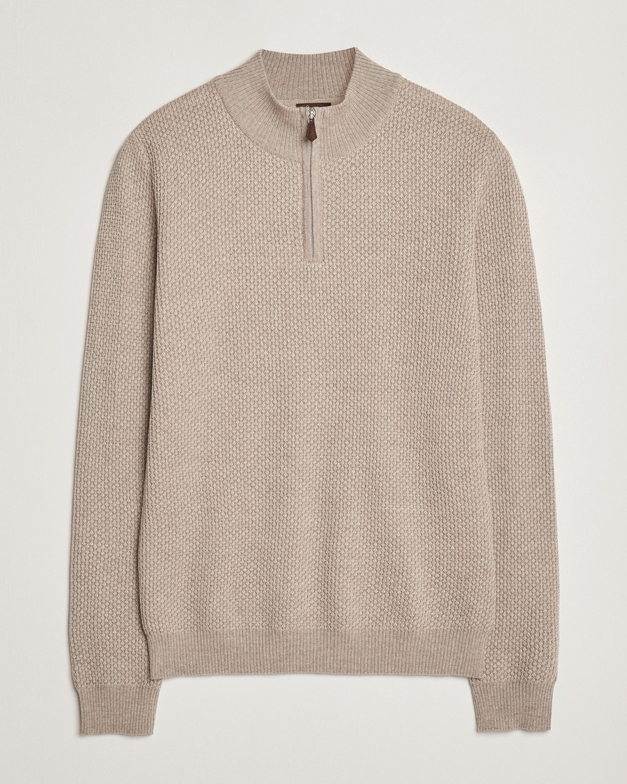 Herre | Gensere | Stenströms | Knitted Textured Half-Zip Beige