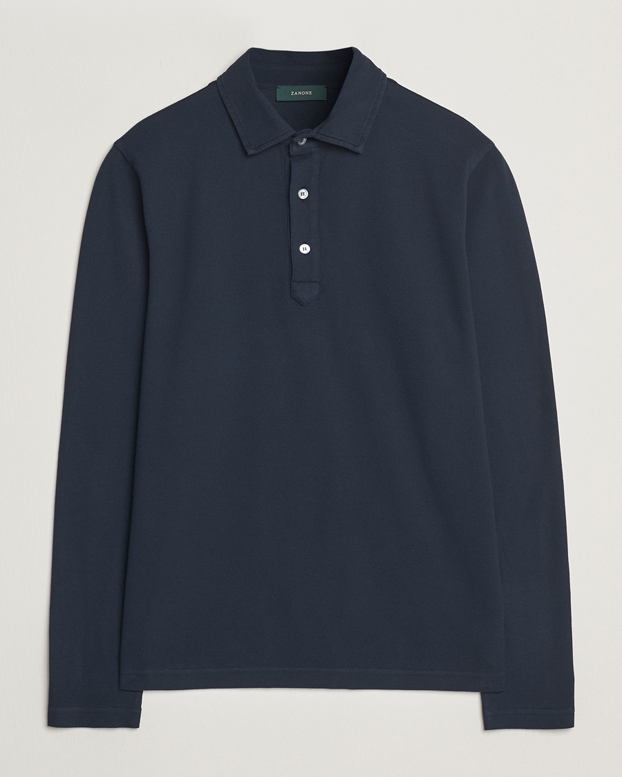 Herre | Tidsbegrenset sesongtilbud | Zanone | Soft Cotton Piquet Long Sleeve Polo Navy