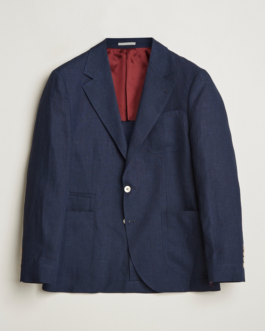 Herre | Linblazer | Brunello Cucinelli | Single Breasted Linen Blazer Navy
