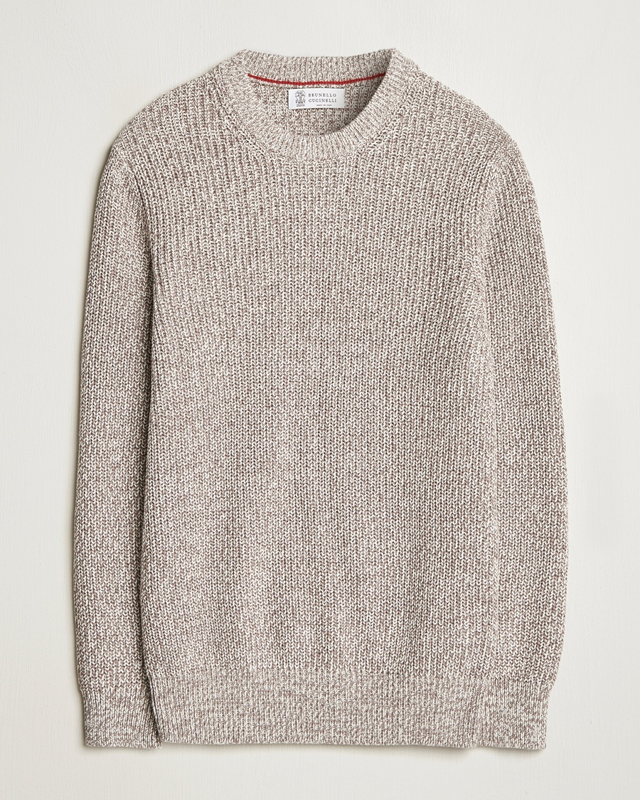 Herre | Pullovers rund hals | Brunello Cucinelli | Melange Rib Sweater Beige