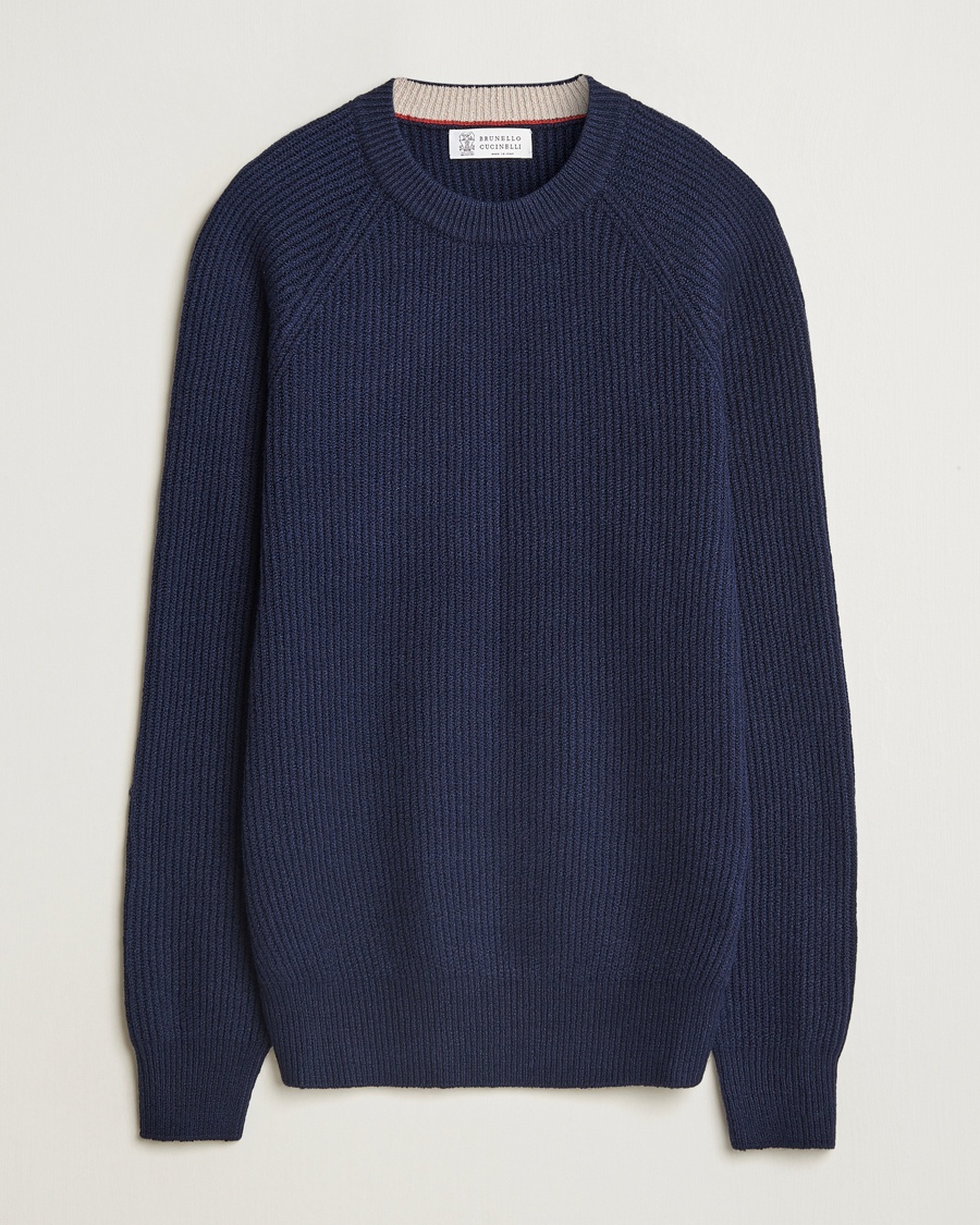 Herre | Pullovers rund hals | Brunello Cucinelli | Heavy Rib Stitch Crew Neck Navy