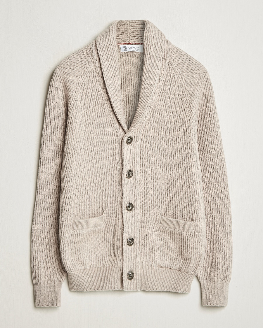 Herre | Cardigans | Brunello Cucinelli | Heavy Rib Shawl Cardigan Beige