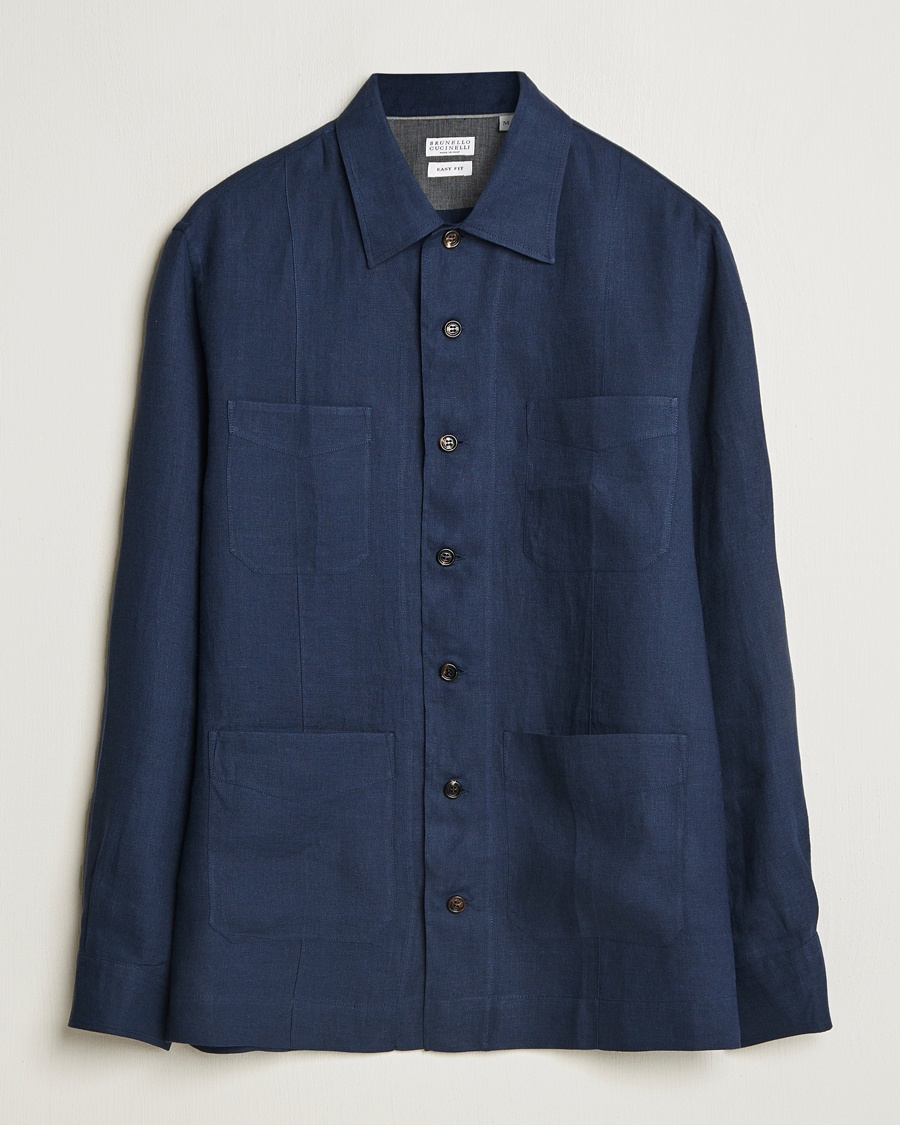Herre | Jakker | Brunello Cucinelli | Cuban Linen Shirt Jacket Dark Blue