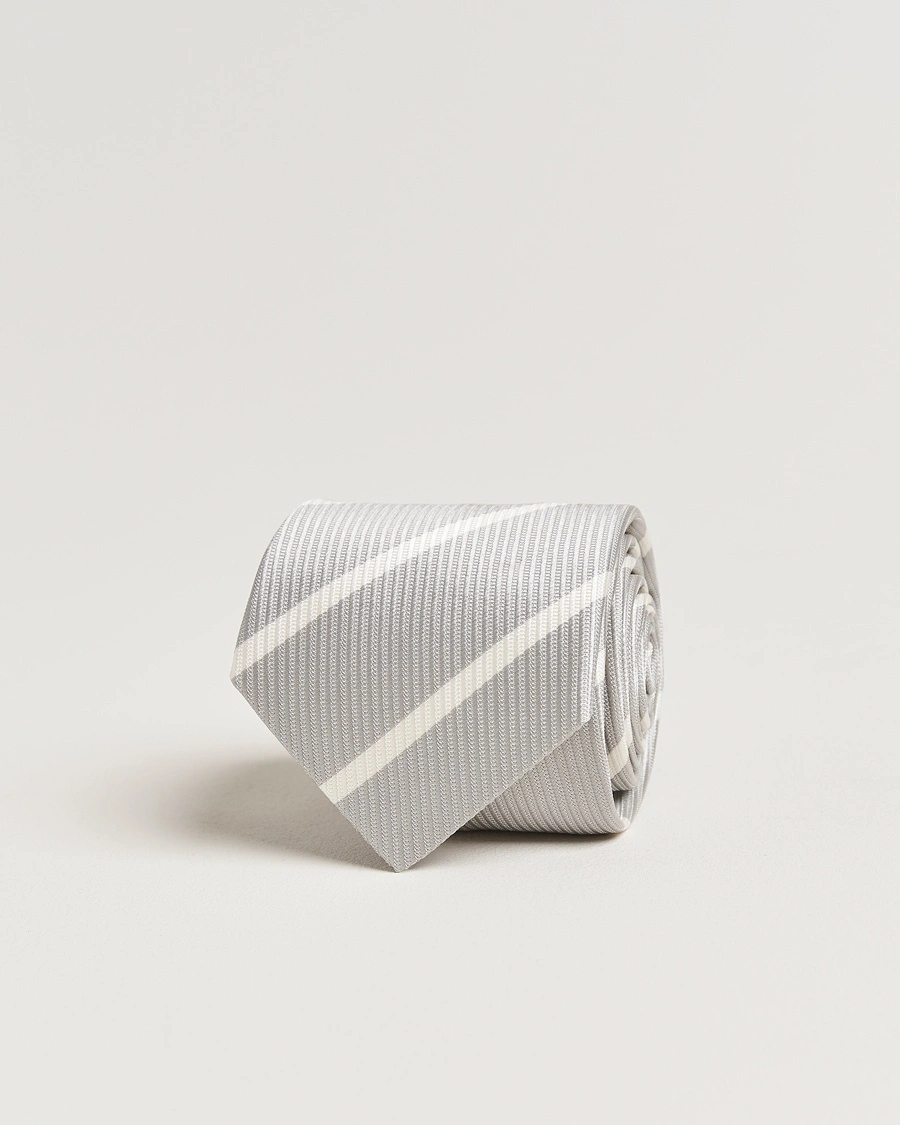 Herre | Slips | Brunello Cucinelli | Regimental Stripe Silk Tie Light Grey