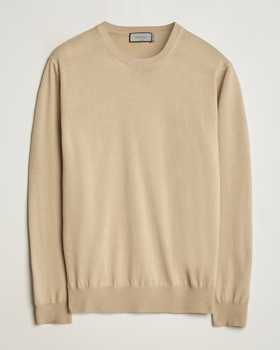 Herre | Pullovers rund hals | Canali | Cotton Crew Neck Pullover Beige