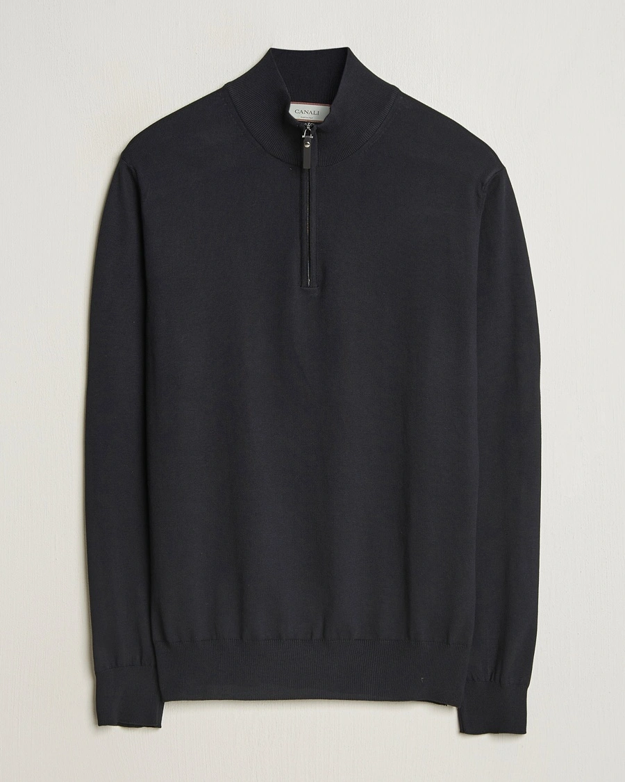 Herre | Half-zip | Canali | Cotton Half Zip Black