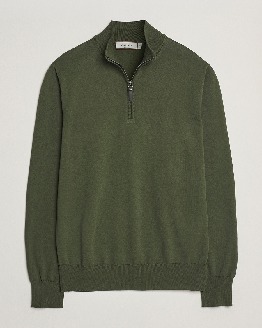 Herre | Gensere | Canali | Cotton Half Zip Dark Green