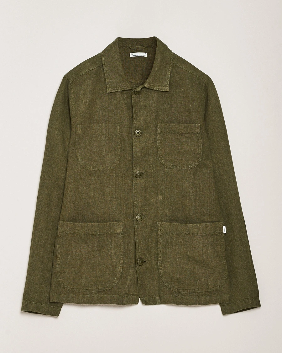 Herre | Overshirts | KnowledgeCotton Apparel | Linen Overshirt Burnt Olive