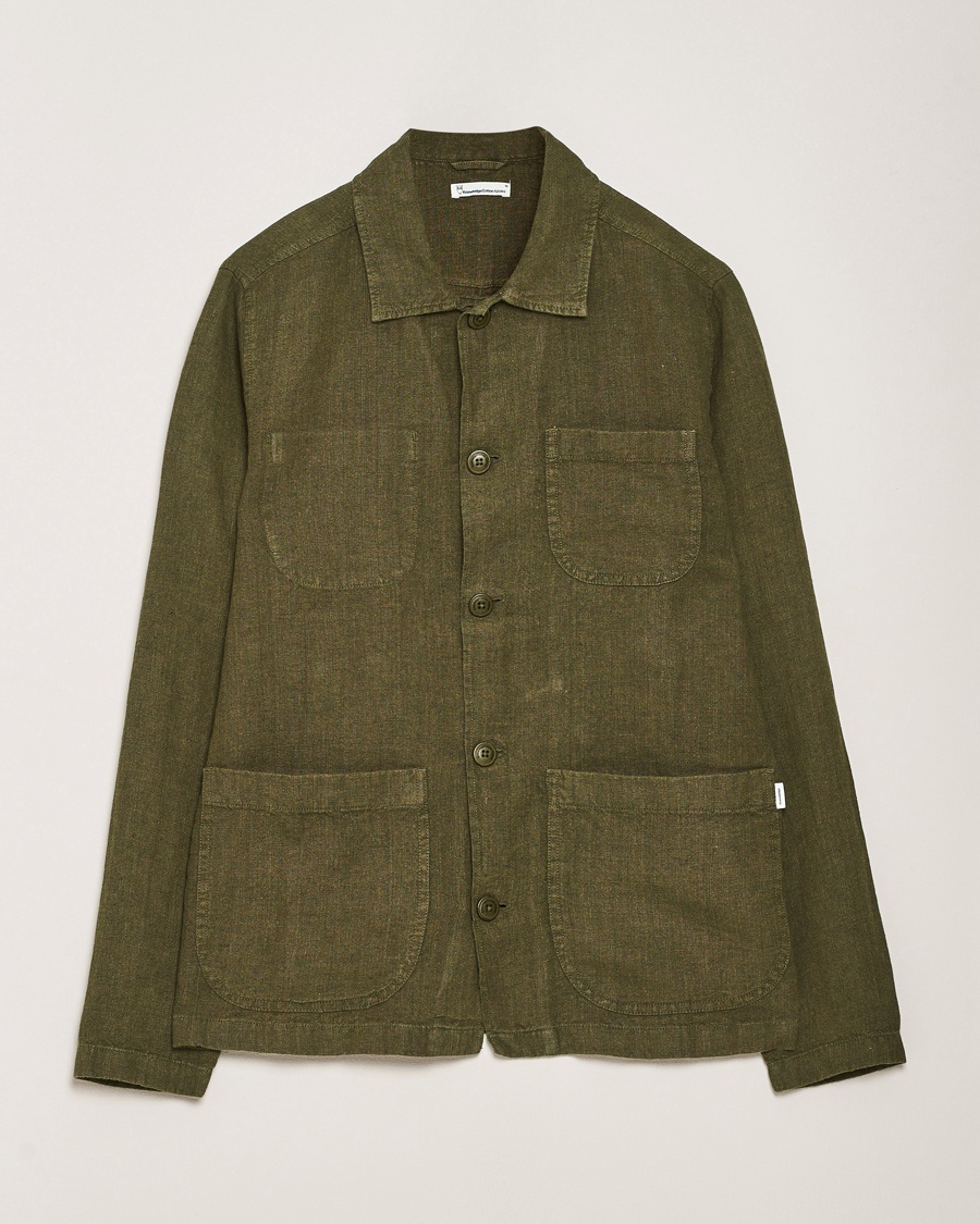 KnowledgeCotton Apparel Linen Overshirt Burnt Olive – Grønn