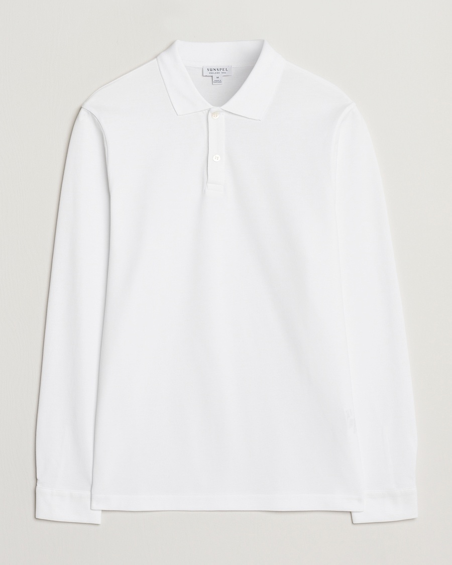 Herre | | Sunspel | Supima Cotton Long Sleeve Pique Polo White