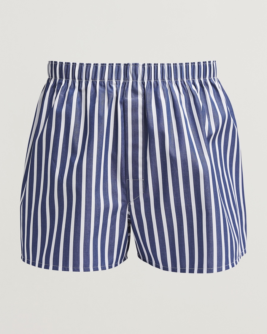 Herre | Underbukser | Sunspel | Classic Woven Cotton Boxer Shorts Navy/White Stripe