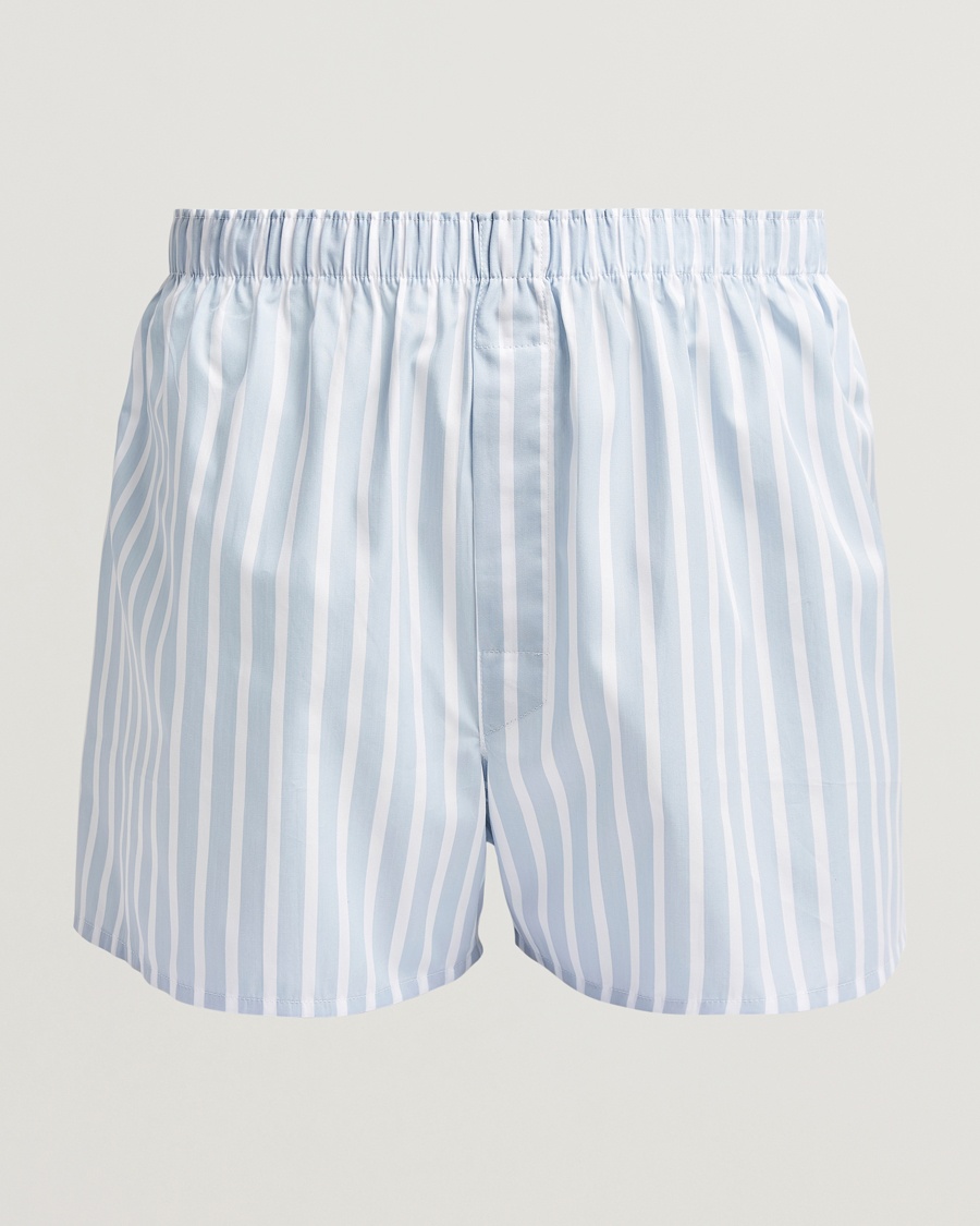 Sunspel Classic Woven Cotton Boxer Shorts Sky Blue Barstripe – Blå